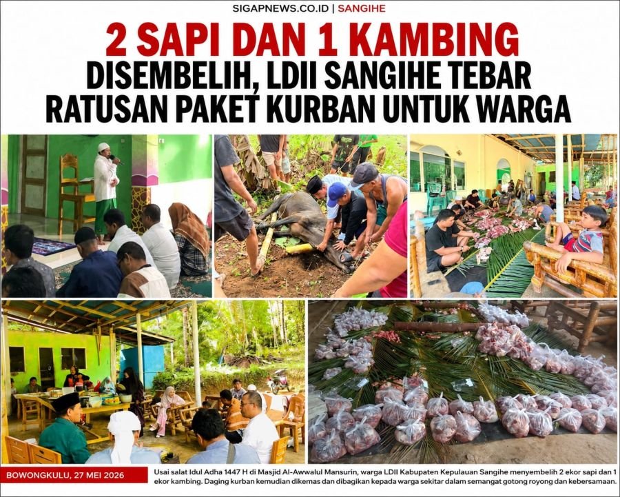2 Sapi dan 1 Kambing Disembelih, LDII Sangihe Tebar Ratusan Paket Kurban untuk Warga