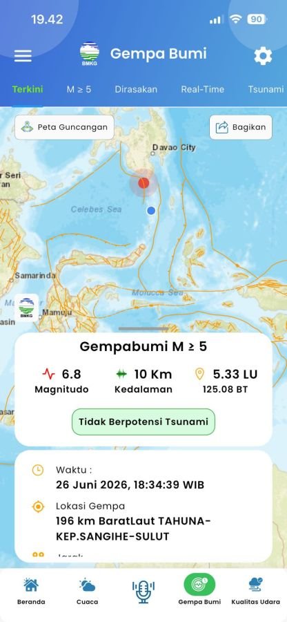 BREAKING NEWS 
Gempa M 6,8 Guncang Perairan Filipina Dekat Sangihe, BMKG: Tidak Berpotensi Tsunami