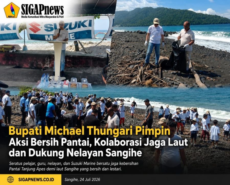 Bupati Michael Thungari Pimpin Aksi Bersih Pantai, Kolaborasi Jaga Laut dan Dukung Nelayan Sangihe