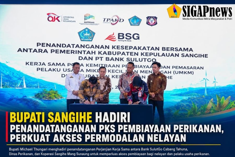 Bupati Sangihe Hadiri Penandatanganan PKS Pembiayaan Perikanan, Perkuat Akses Permodalan Nelayan