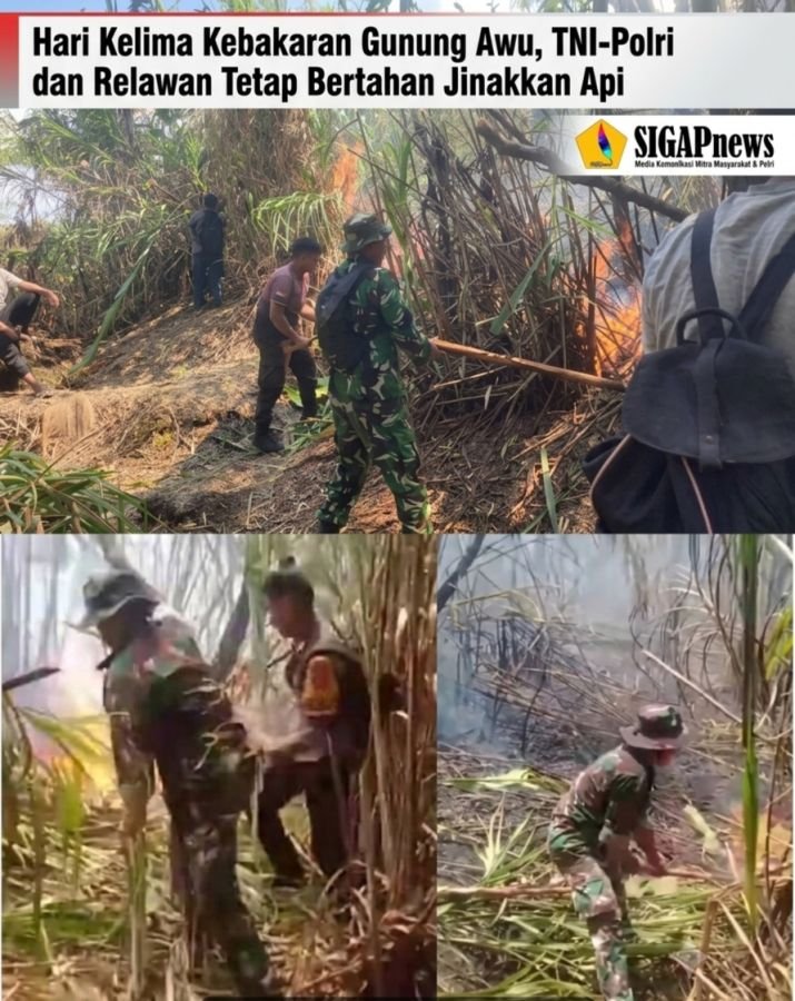 Hari Kelima Kebakaran Gunung Awu, TNI-Polri dan Relawan Tetap Bertahan Jinakkan Api