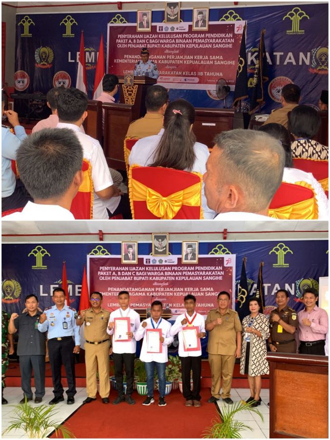 Lapas Kelas IIB Tahuna Serahkan Ijazah Paket A, B dan C Kepada 41 Orang WBP