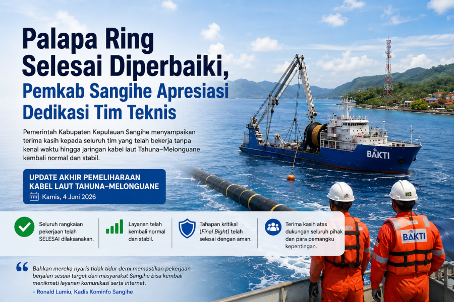 Palapa Ring Selesai Diperbaiki, Pemkab Sangihe Apresiasi Dedikasi Tim Teknis
