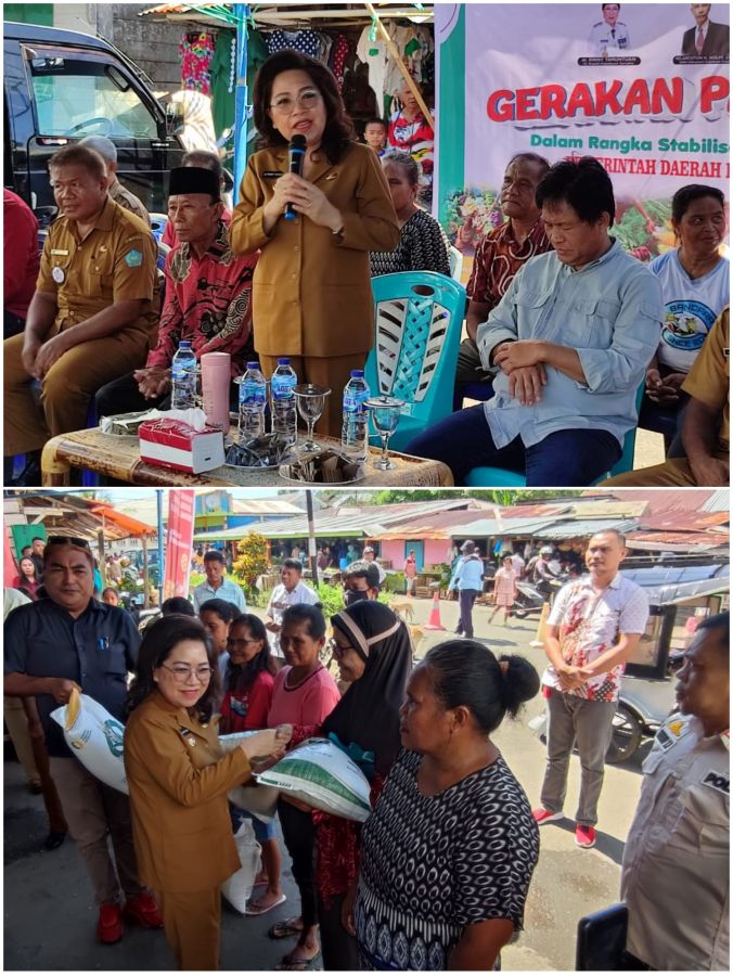 Pj. Bupati Bersama Ketua DPRD Sulut Serahkan Bahan Pangan Pada Warga di Pasar Petta