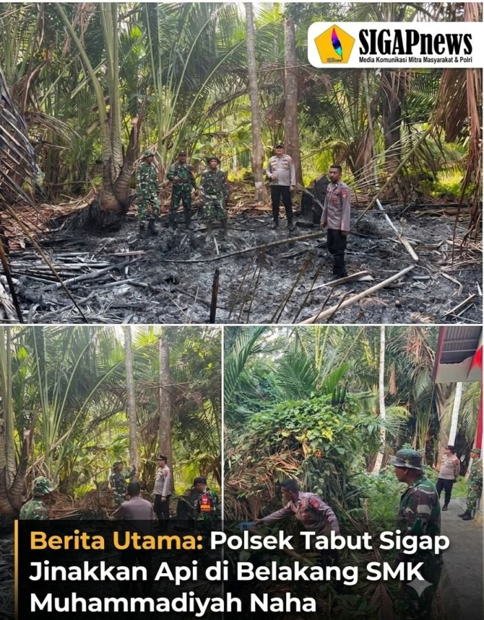 Polsek Tabut Sigap Jinakkan Api di Belakang SMK Muhammadiyah Naha
